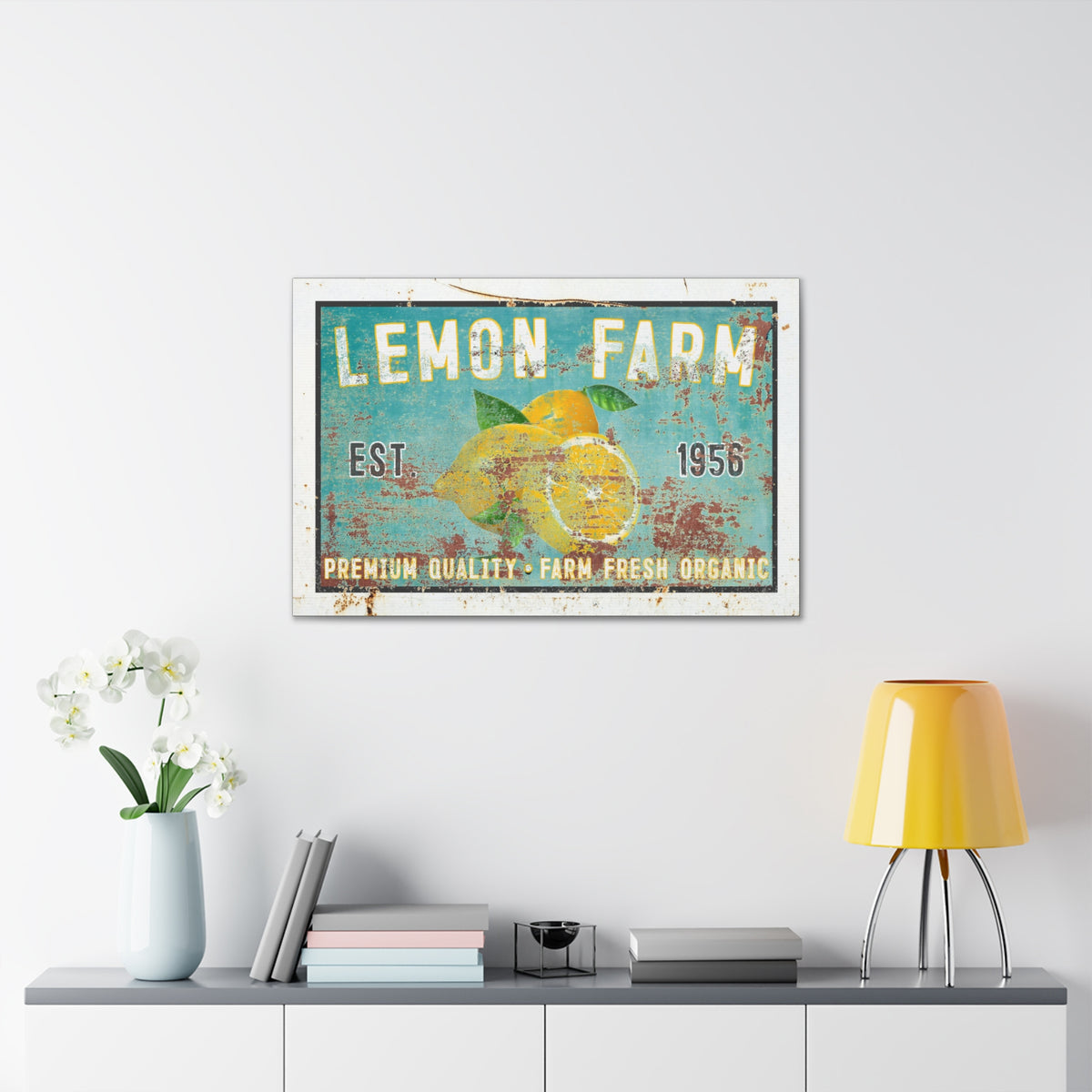 Vintage  " Lemon Farm " Sign Canvas Wall Art  - Bright and Cheery Summer Kitchen Signs
