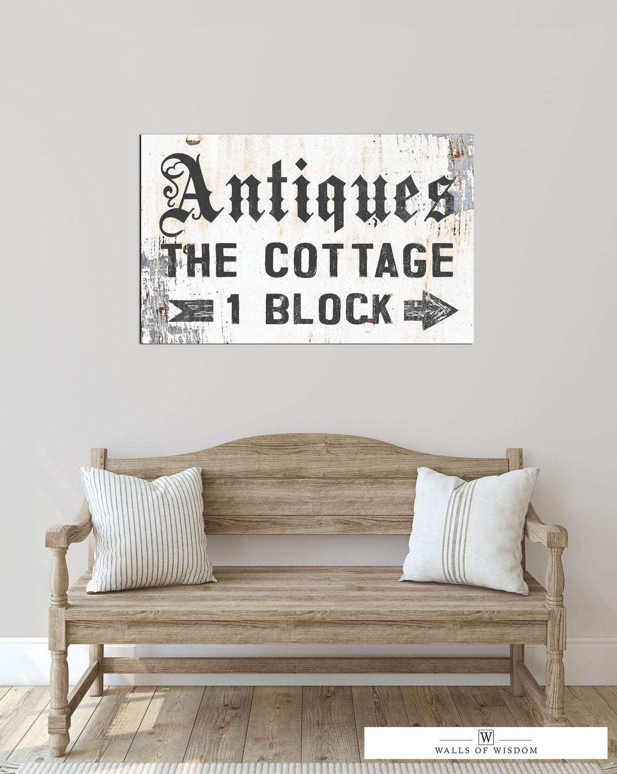 Weathered Antiques 'The Cottage' Canvas Sign - White and Dark Charcoal Grey Aesthetics