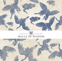 Sophisticated and Calming Crane Wallpaper in Blue Nova on Neutral Linen
