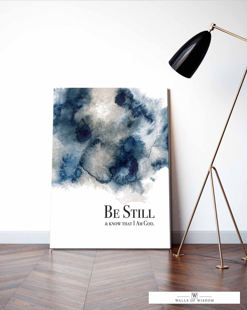 Blue Watercolor Bible Verse Wall Art Print with Abstract Composition