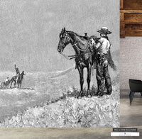 Large Wall Art featuring a scanned 1886 engraving of cowboys and Native Americans.