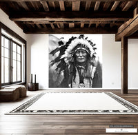 Large Wall Art Featuring Historic Native American Chief in Traditional Attire.