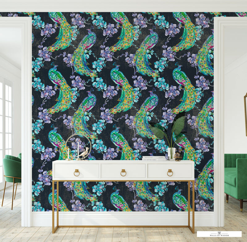 Moody Peacock Peel & Stick Wallpaper: Bold Watercolor, Removable for B ...