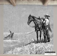 Historic Cowboy and Indians Mural, a monochrome statement piece for Western interiors.