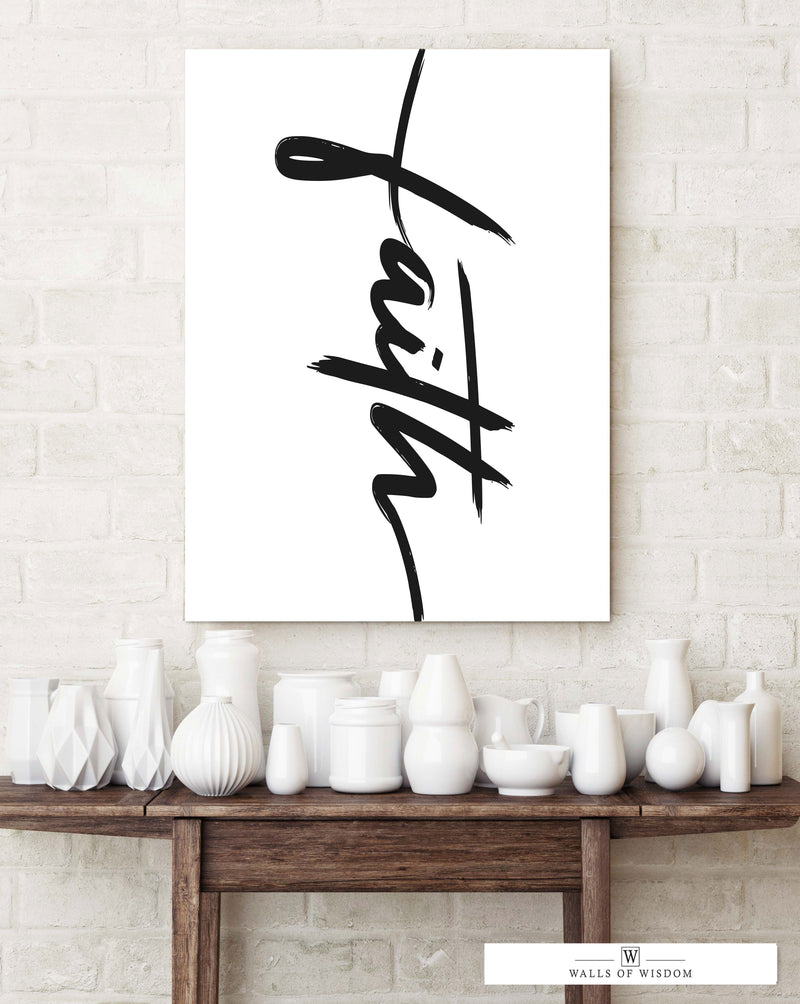 "Faith" Modern Inspirational Canvas Sign - Contemporary Faith Wall Art Blank and White Print