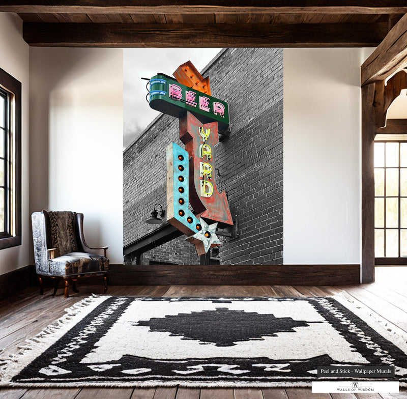 Energetic and stylish 'Beer Yard' bar sign wall art for social spaces.