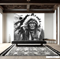 Contemporary Home Decor with Vintage Native American Indian Chief Mural.