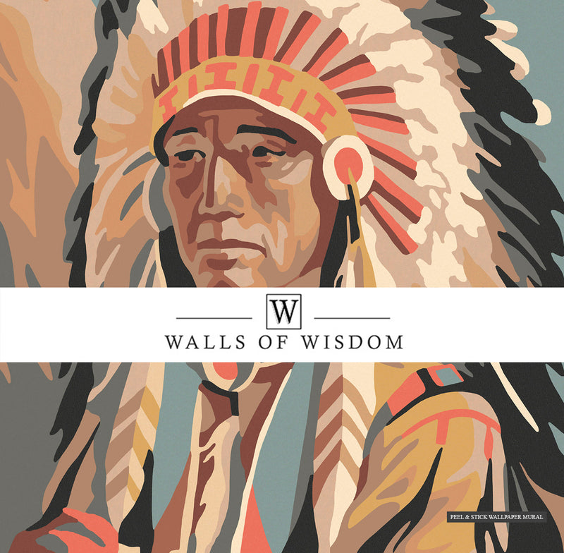 Native American Headdress Wall Mural - Earth Tone Tribal Art, Peel & Stick Wallpaper
