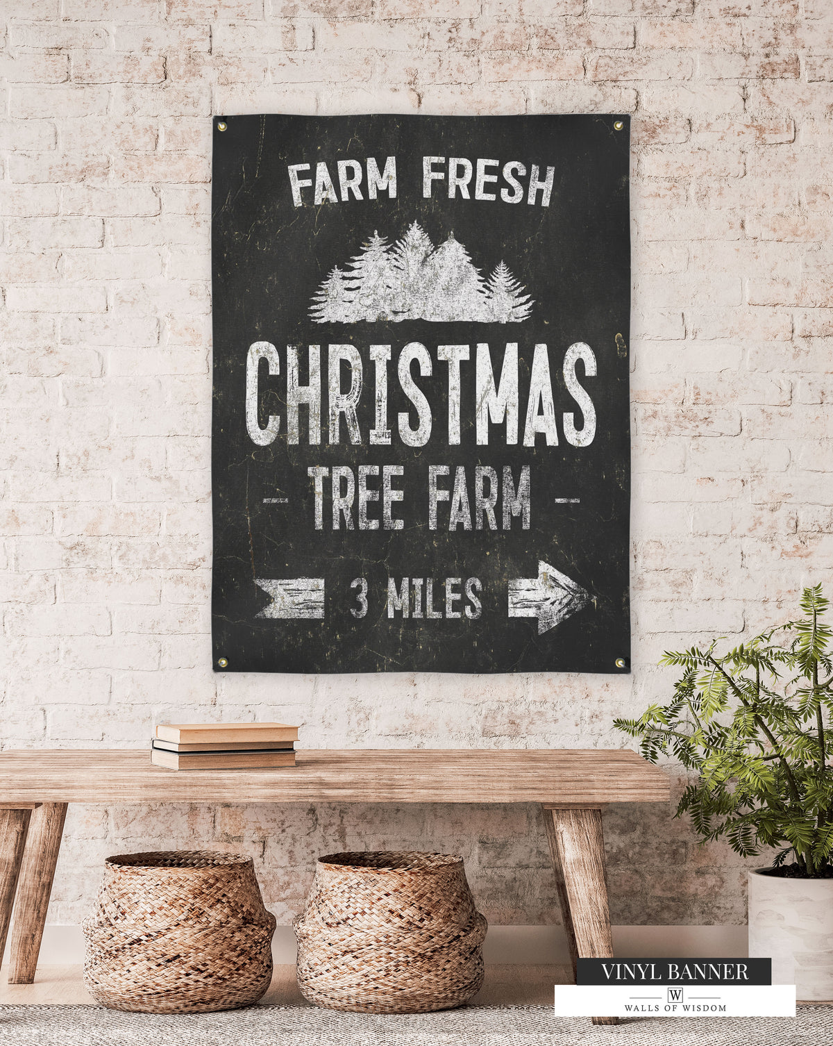 Vintage Farm Fresh Christmas Trees Canvas Sign Weatherproof Porch Sign