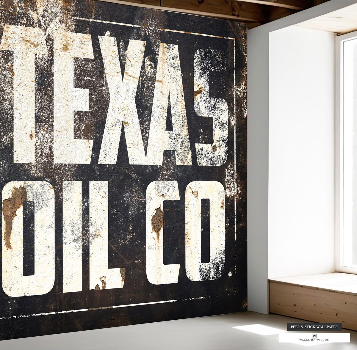 Industrial Elegance with Texas Oil Co Vintage Black and Off-White Wallpaper.