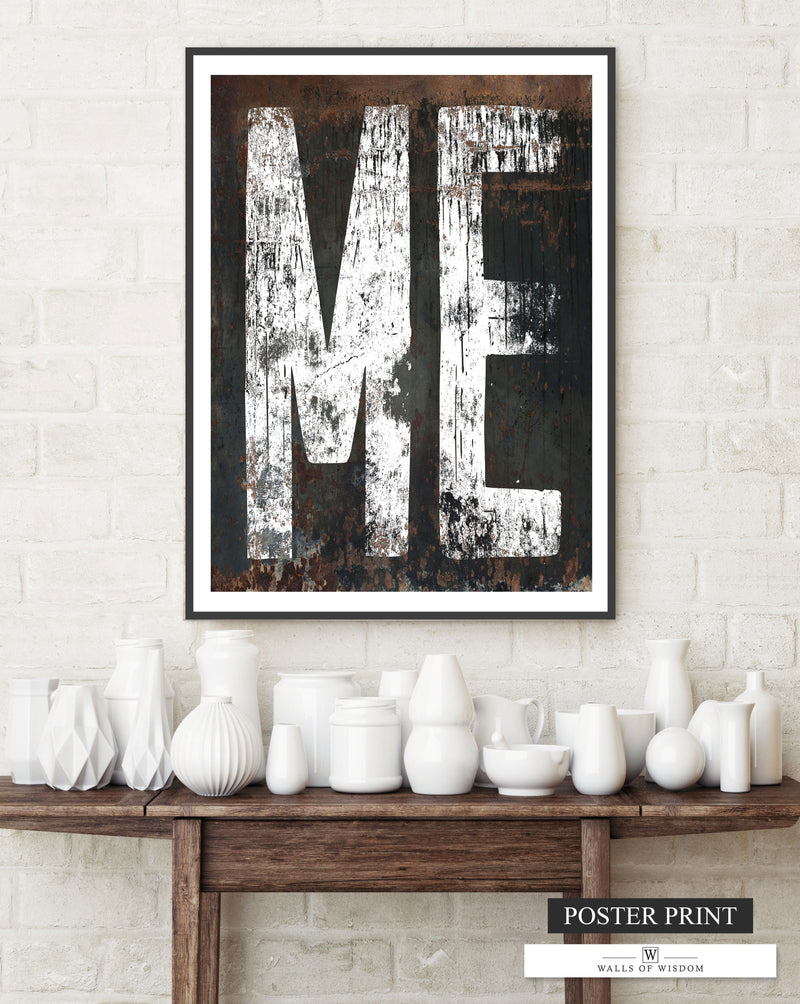 Maine Home State Western Typographic Poster Print - ME State Sign Rustic Wall Art