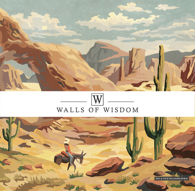 Vintage Paint-by-Numbers Desert Scene Mural for Affordable Home Decor.