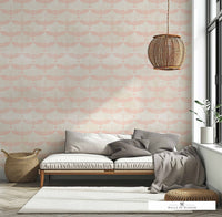 Soft and Feminine Japanese Crane Wallpaper in Teacup Rose on Creamy Linen Background
