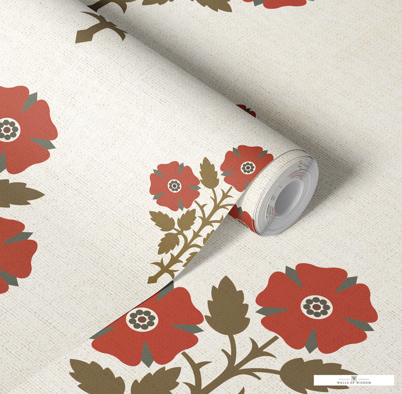 Modern Floral Peel & Stick Wallpaper: Retro Western & Farmhouse Vibes in Earth Tones, Blue & Grey, Red & Brown
