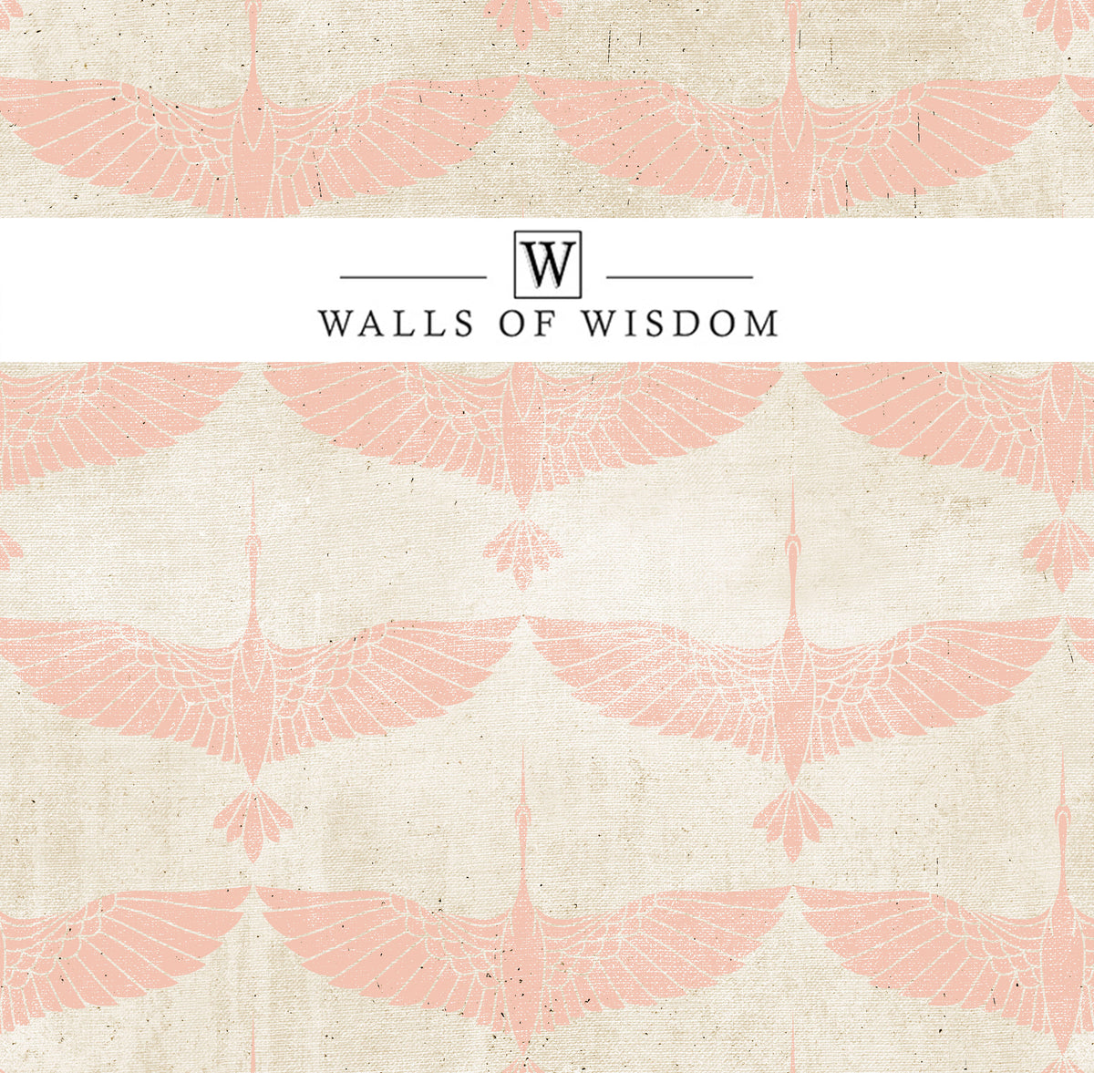 Elegant Teacup Rose Cranes on Vintage Linen Wallpaper - Perfect for Minimalist & Mid-Century Decor