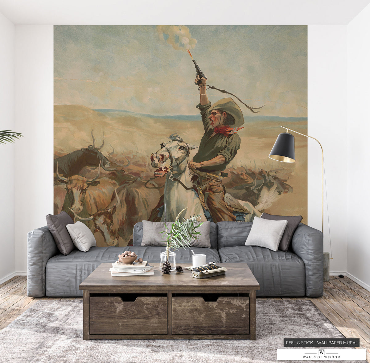 Vintage Cowboy Riding in Stampede Wallpaper for Ranch-Style Homes.