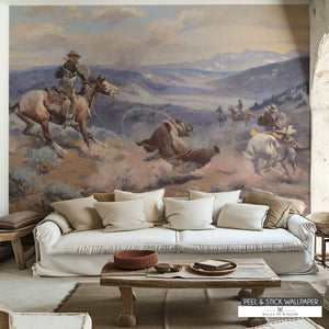 Swift Horses cowboy peel and stick mural by Russell Loops