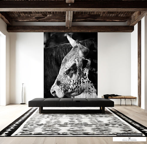 Large wall art featuring a powerful rodeo bull, ideal for rustic settings.