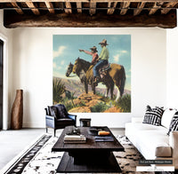 Authentic cowboy mountain scene mural, ideal for enhancing Western-themed interiors.