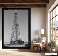 "Iconic Oil Derrick Image Wallpaper Capturing Round Top Texas Essence.