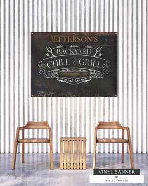 Retro Bar & Grill Vinyl Banner Sign - Personalized Outdoor Decor