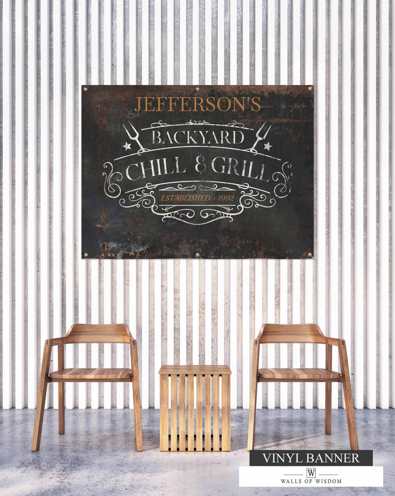 Retro Bar & Grill Vinyl Banner Sign - Personalized Outdoor Decor