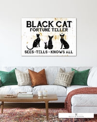 Vintage Halloween Canvas Sign - Black Cat Fortune Teller Wall Art