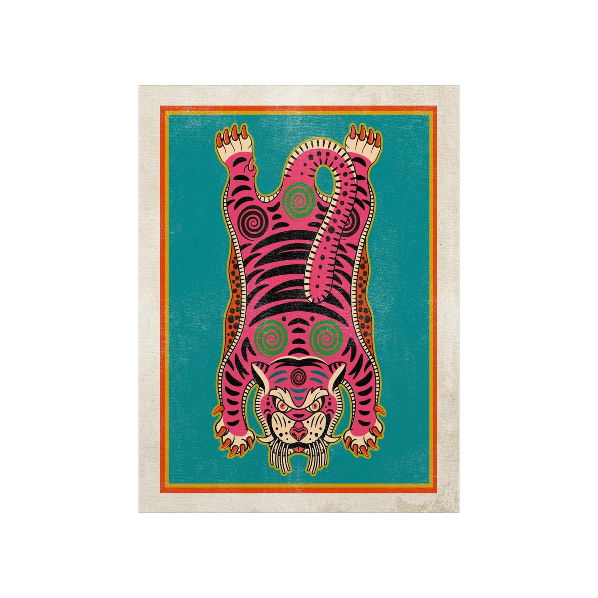 Tibetan Tiger Art Poster Print - Colorful Pink Bohemian Maximalist Gallery Wall Art