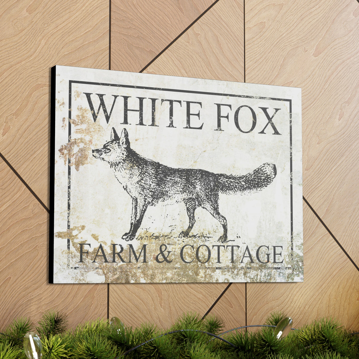 White Fox Farm and Cottage Weathered Canvas Wall Decor -  Rustic Cottagecore Living Room Art