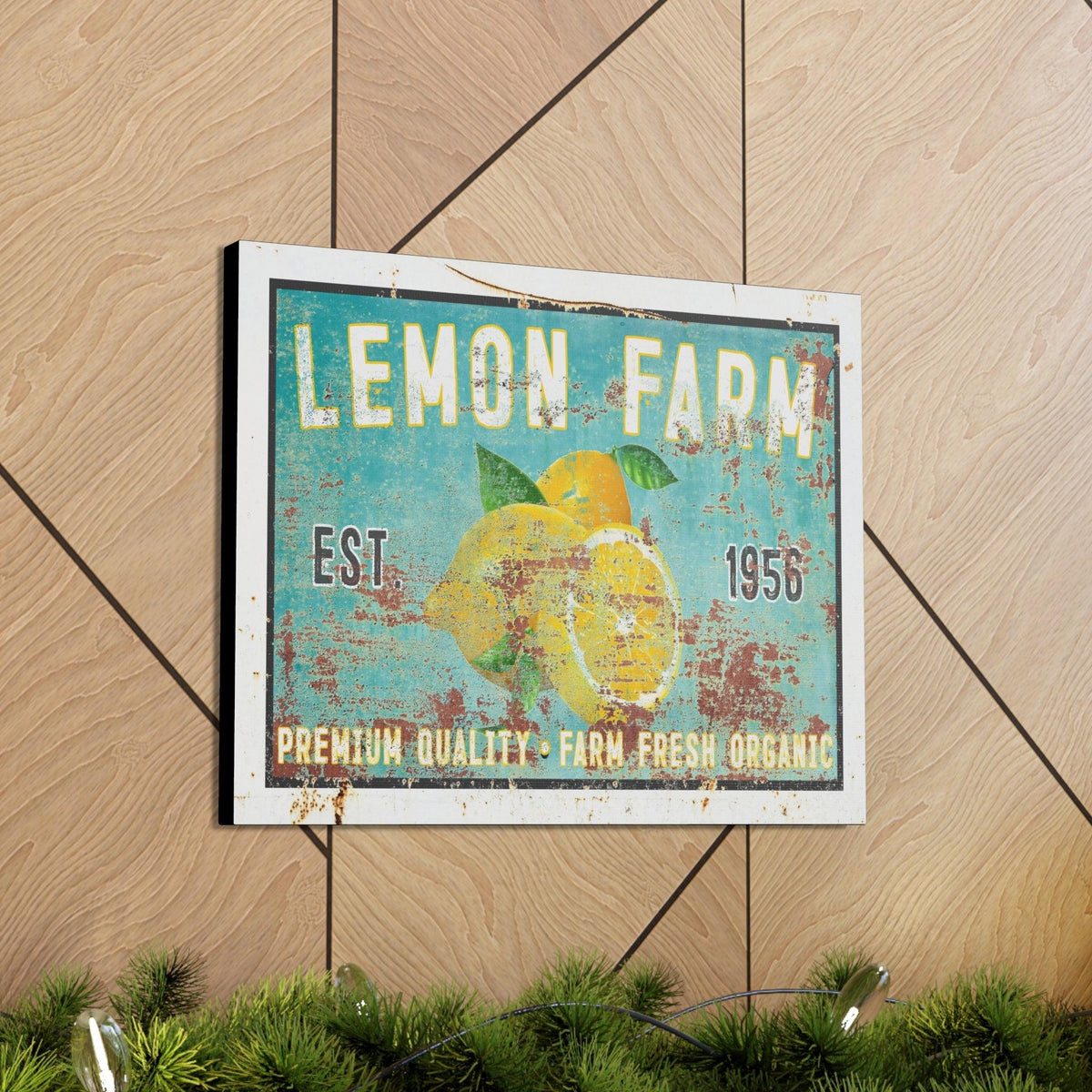 Vintage  " Lemon Farm " Sign Canvas Wall Art  - Bright and Cheery Summer Kitchen Signs