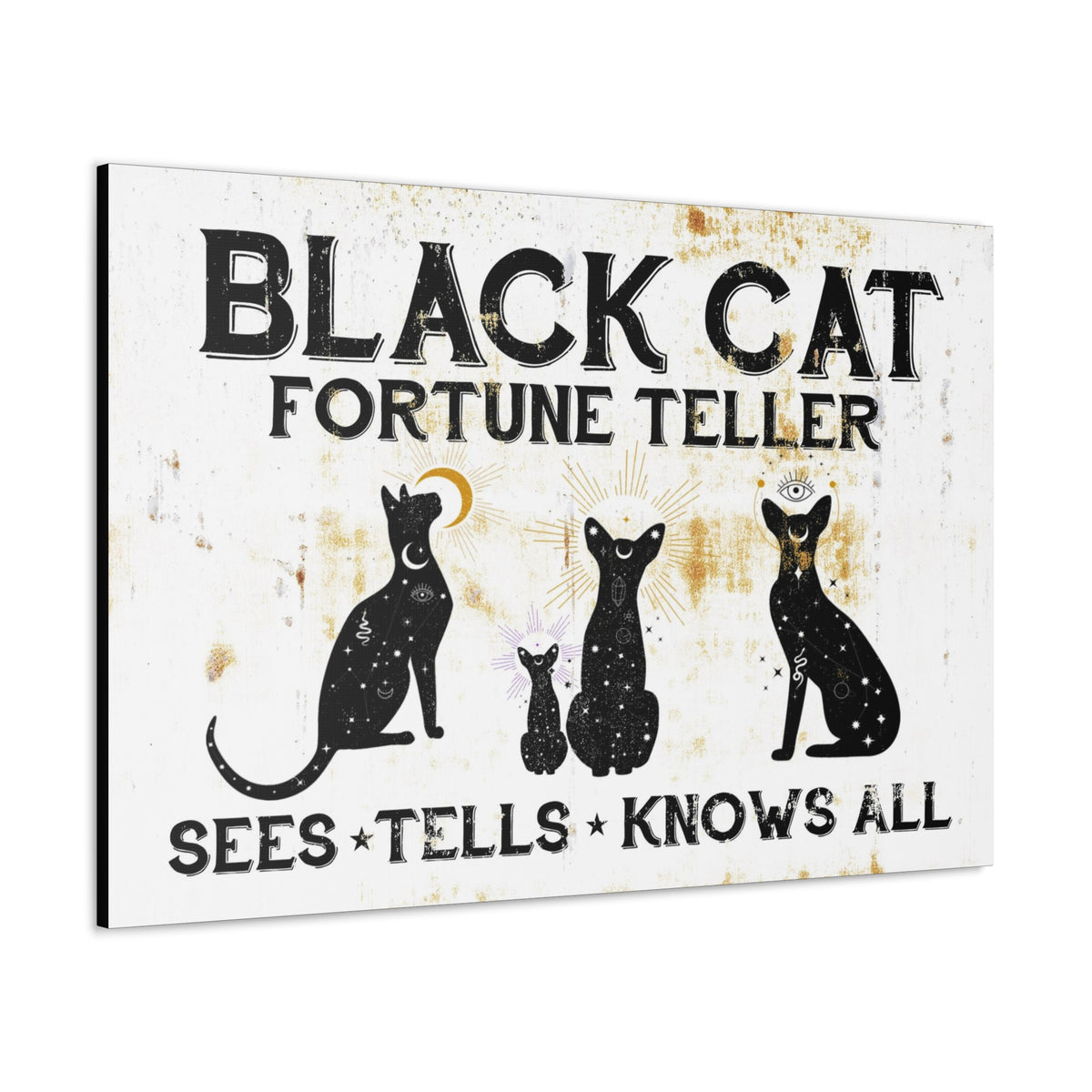 Black Cat Fortune Telling Halloween Canvas Wall Art - Mystical Halloween Decor
