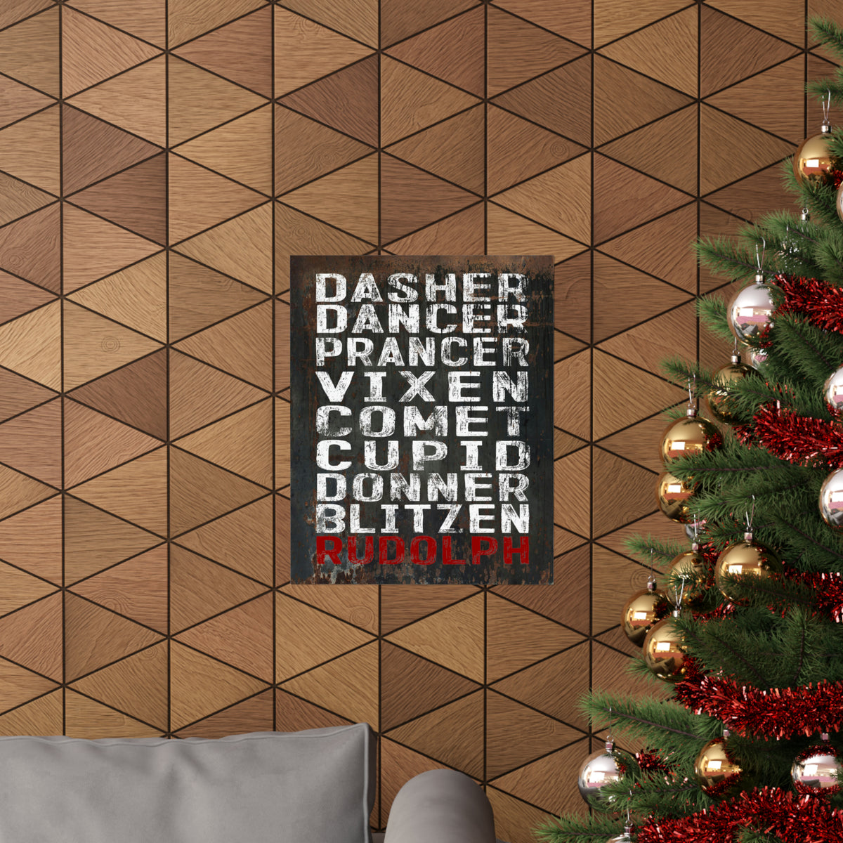Sleigh Team Roster Poster Print: Distressed Black Metal-Inspired Christmas Wall Art for Modern, Rustic Homes
