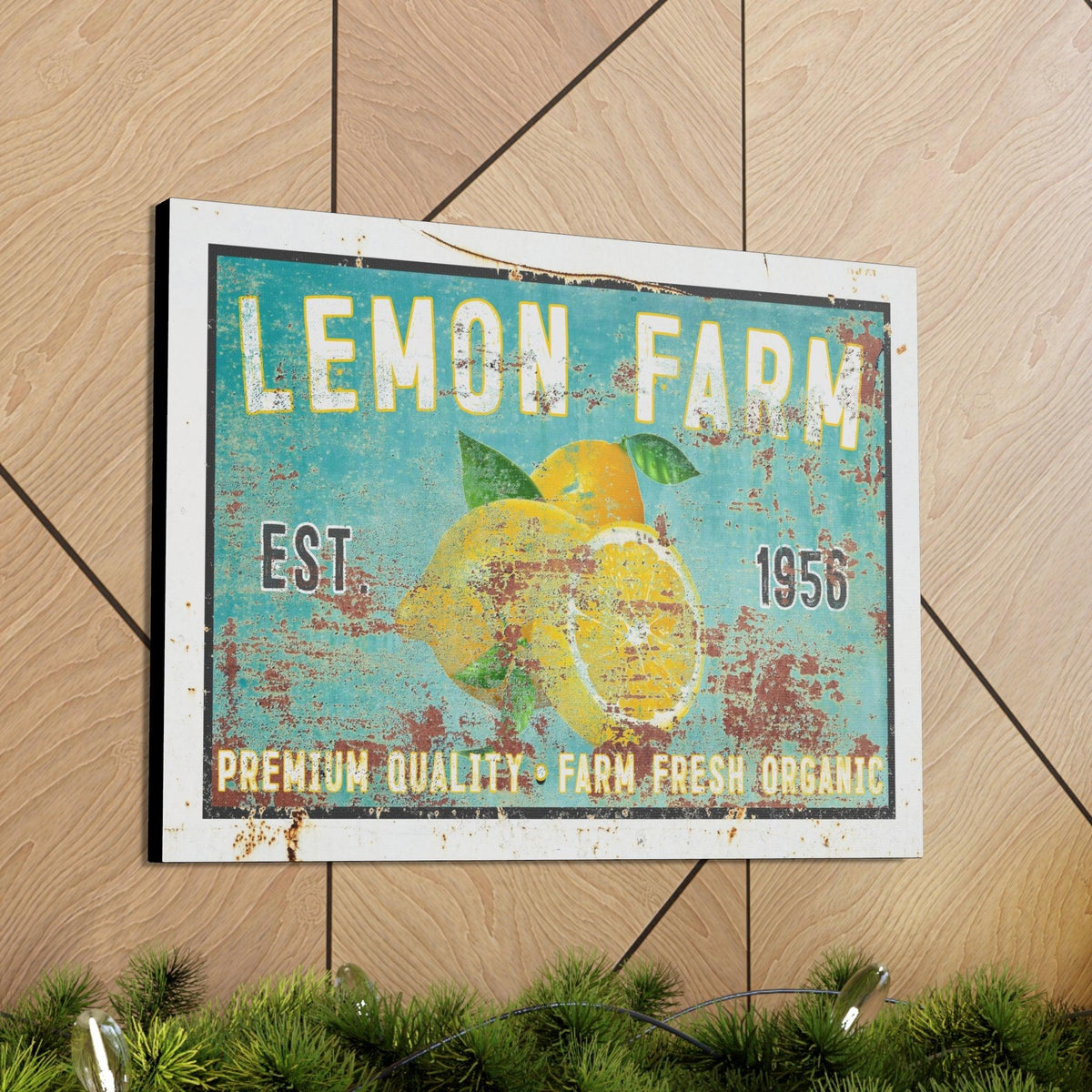 Vintage  " Lemon Farm " Sign Canvas Wall Art  - Bright and Cheery Summer Kitchen Signs