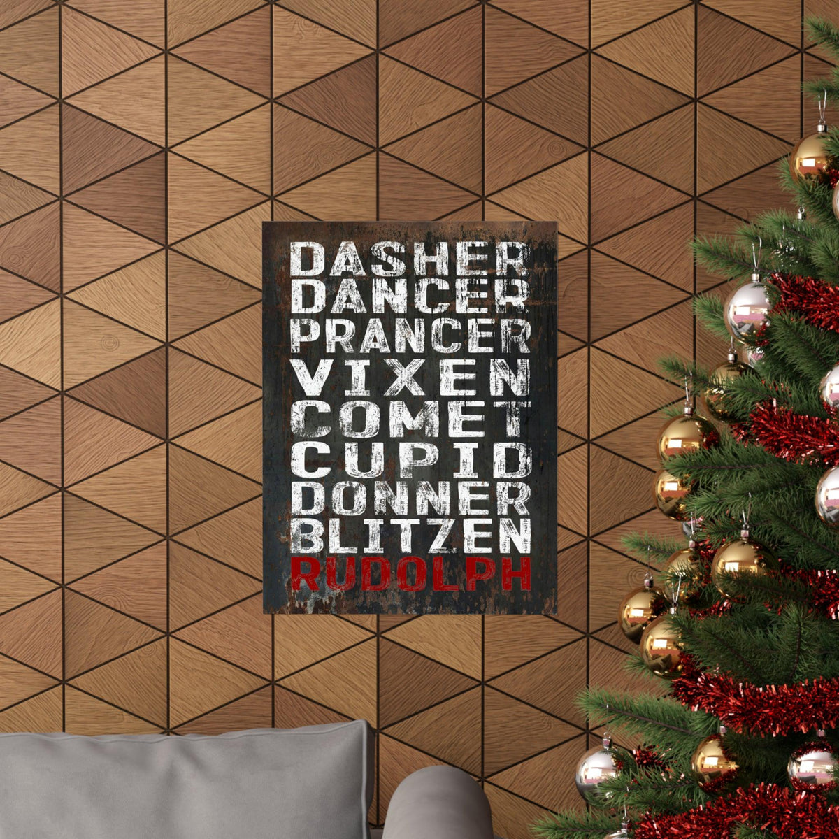 Sleigh Team Roster Poster Print: Distressed Black Metal-Inspired Christmas Wall Art for Modern, Rustic Homes