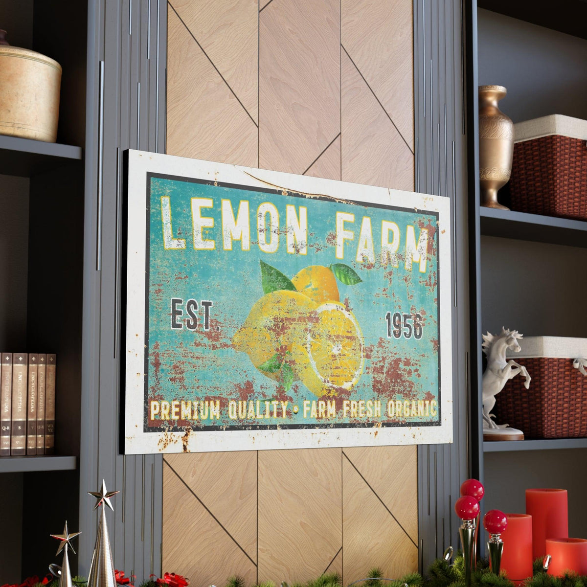 Vintage  " Lemon Farm " Sign Canvas Wall Art  - Bright and Cheery Summer Kitchen Signs