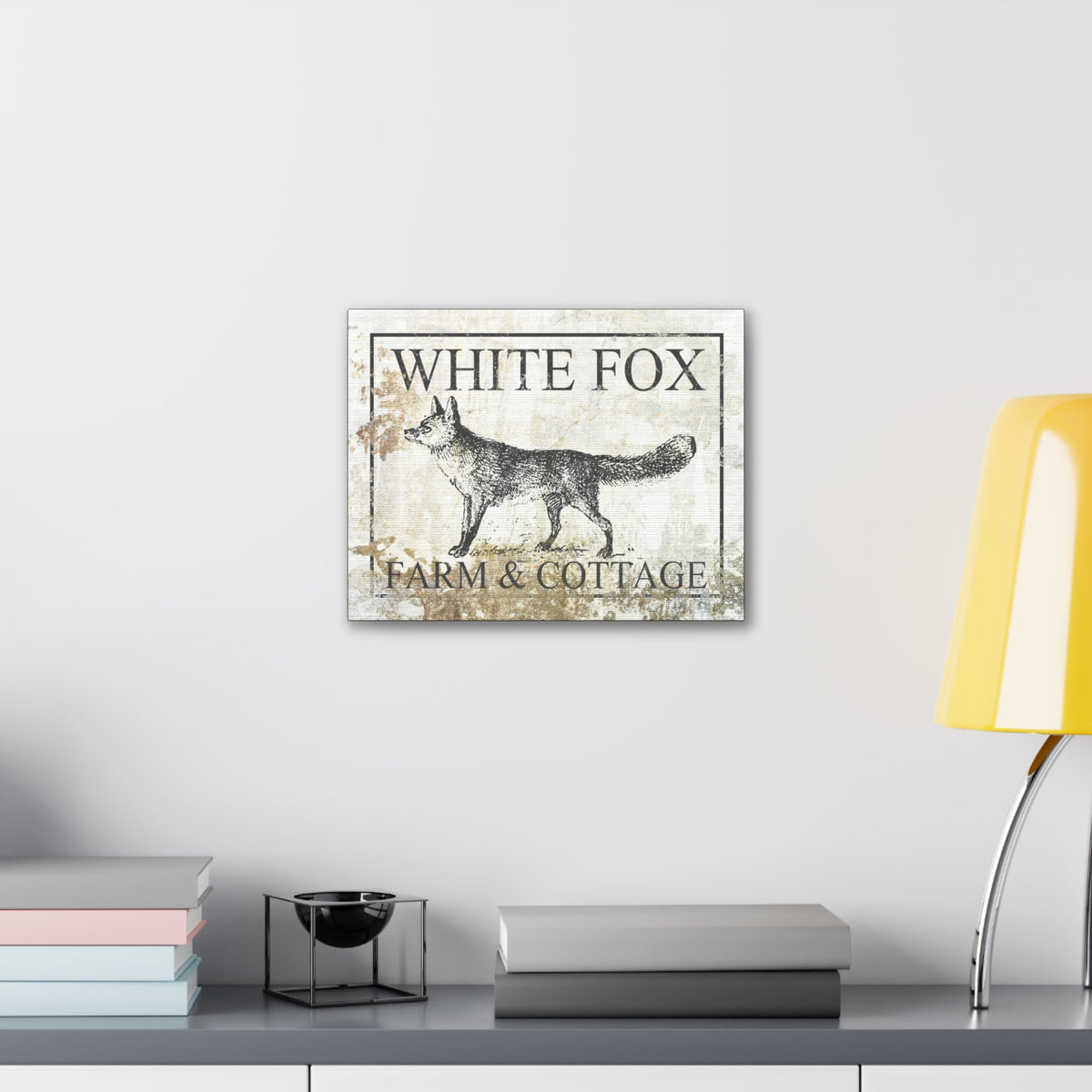 White Fox Farm and Cottage Weathered Canvas Wall Decor -  Rustic Cottagecore Living Room Art