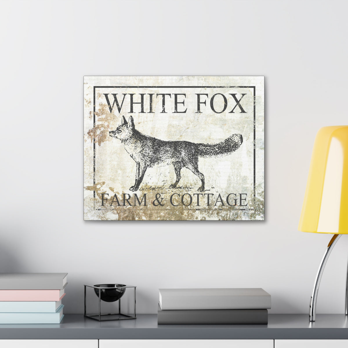 White Fox Farm and Cottage Weathered Canvas Wall Decor -  Rustic Cottagecore Living Room Art