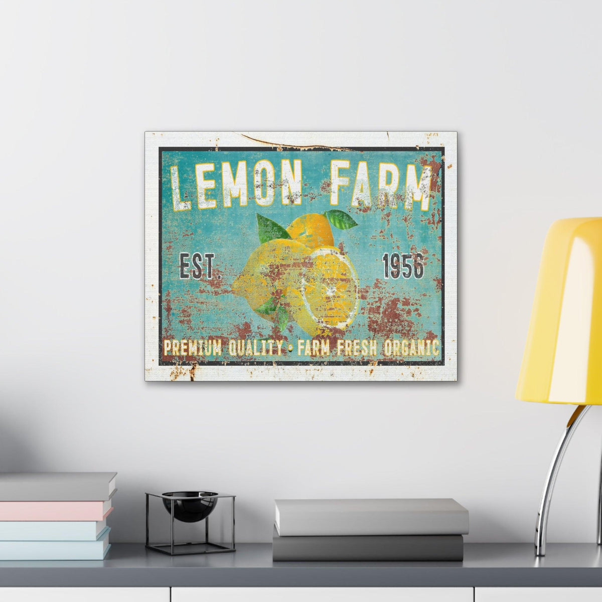 Vintage  " Lemon Farm " Sign Canvas Wall Art  - Bright and Cheery Summer Kitchen Signs