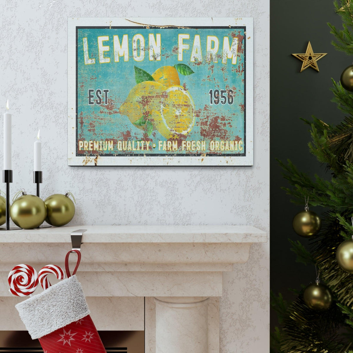 Vintage  " Lemon Farm " Sign Canvas Wall Art  - Bright and Cheery Summer Kitchen Signs