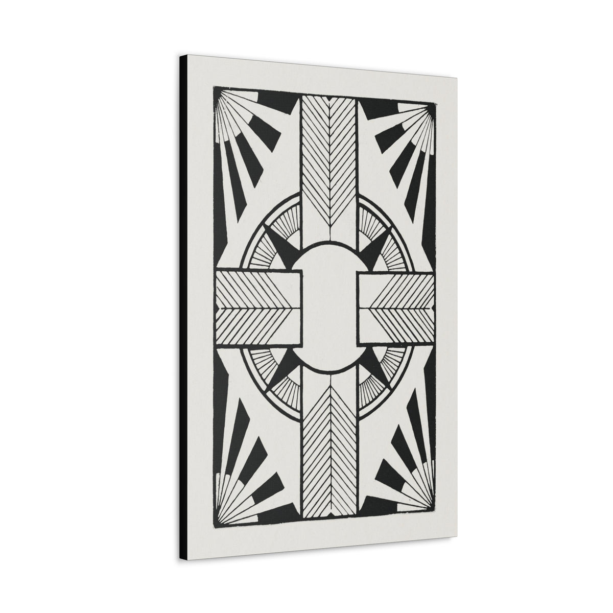 Southwest Abstract Cross Black and White Canvas Print with Vintage Ornament