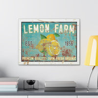 Vintage  " Lemon Farm " Sign Canvas Wall Art  - Bright and Cheery Summer Kitchen Signs