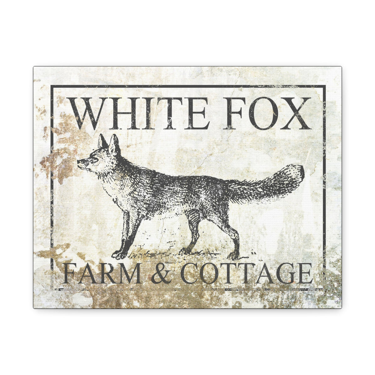 White Fox Farm and Cottage Weathered Canvas Wall Decor -  Rustic Cottagecore Living Room Art
