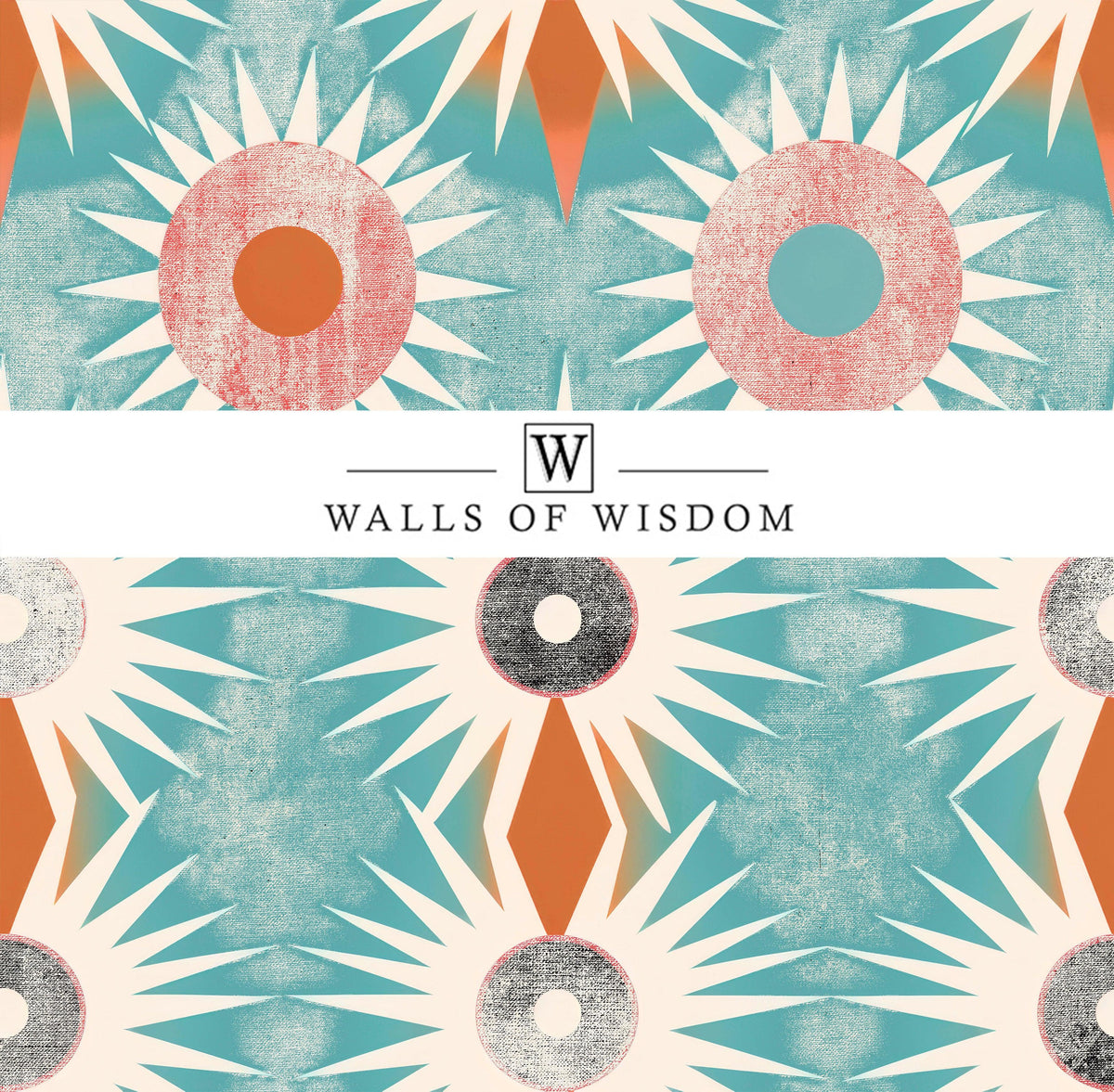 Teal Blue Retro Cowboy Wallpaper: Geometric & Stars Design for Boho Homes