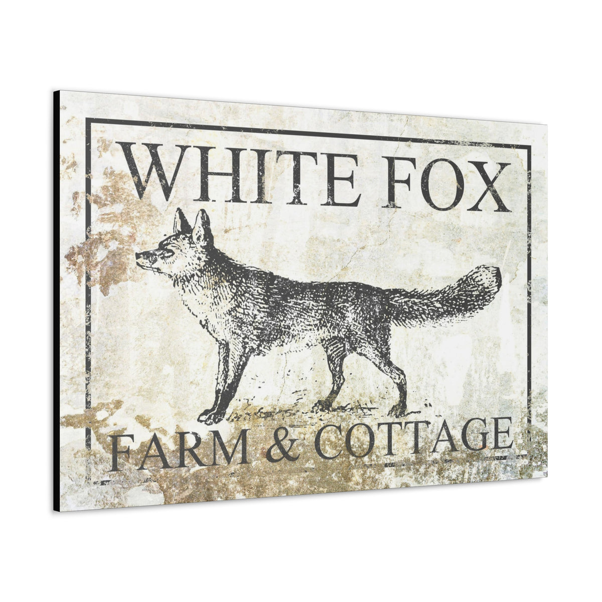 White Fox Farm and Cottage Weathered Canvas Wall Decor -  Rustic Cottagecore Living Room Art