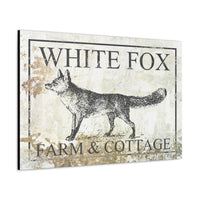 White Fox Farm and Cottage Weathered Canvas Wall Decor -  Rustic Cottagecore Living Room Art