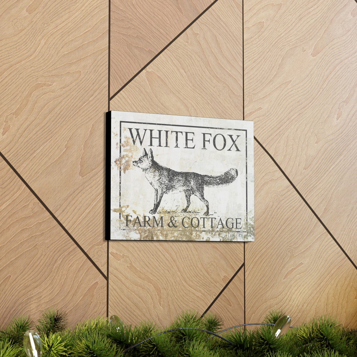 White Fox Farm and Cottage Weathered Canvas Wall Decor -  Rustic Cottagecore Living Room Art