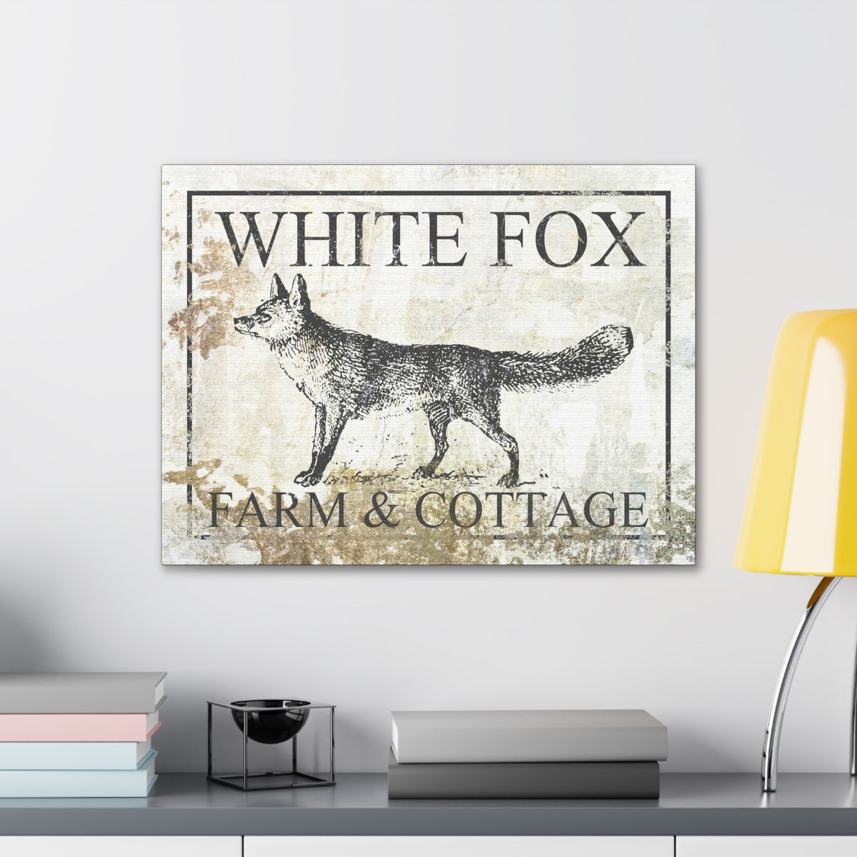 White Fox Farm and Cottage Weathered Canvas Wall Decor -  Rustic Cottagecore Living Room Art
