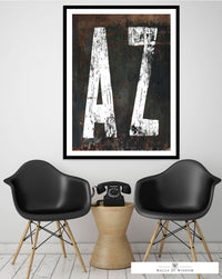 Arizona State Decor AZ Rustic Vintage Bar Decor Industrial Boho Loft Art Print