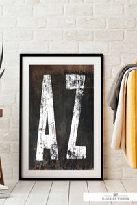 State of Arizona Wall Art Poster AZ State Abbreviation Print Industrial Loft Style Decor