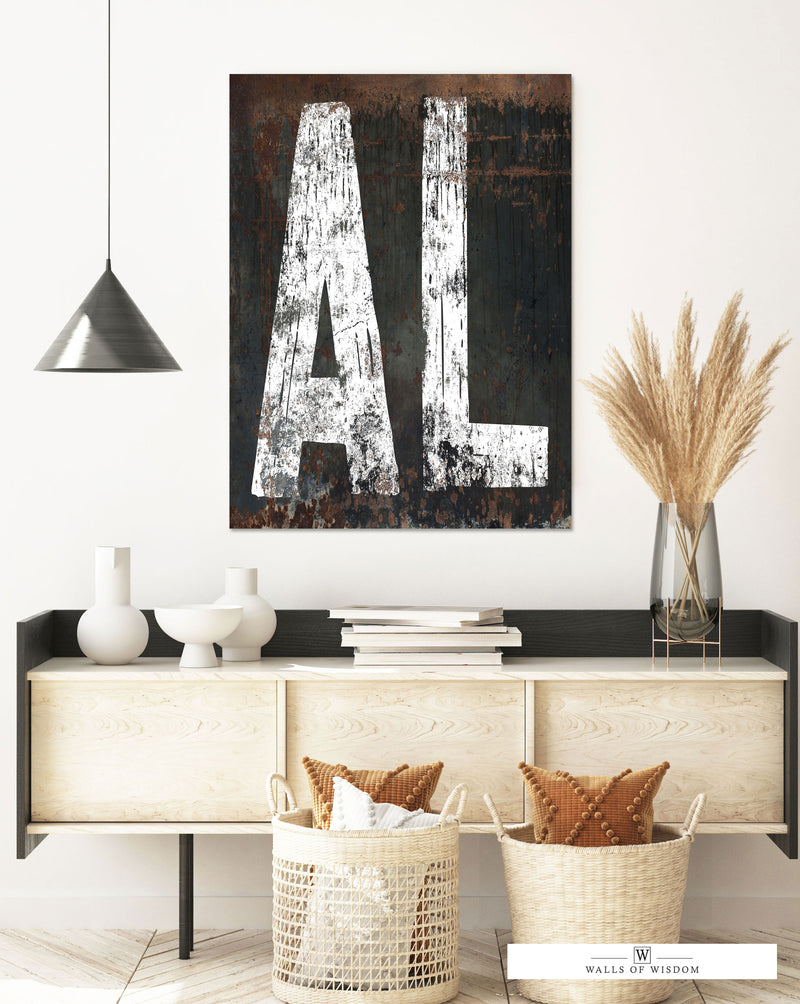 Elegant weathered Alabama canvas sign, perfect for adding a touch of Southern heritage to your indoor or outdoor space.